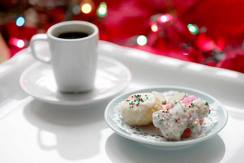 Christmas cookies with a cup of espresso